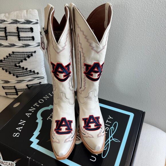 Vaccari Women's Naomi Western Game Day Leather Boots Auburn Tigers -Bone Size 9 - Picture 3 of 16
